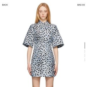 GANNI Crispy Jacquard Long Collar Mini Dress in Egret Blue